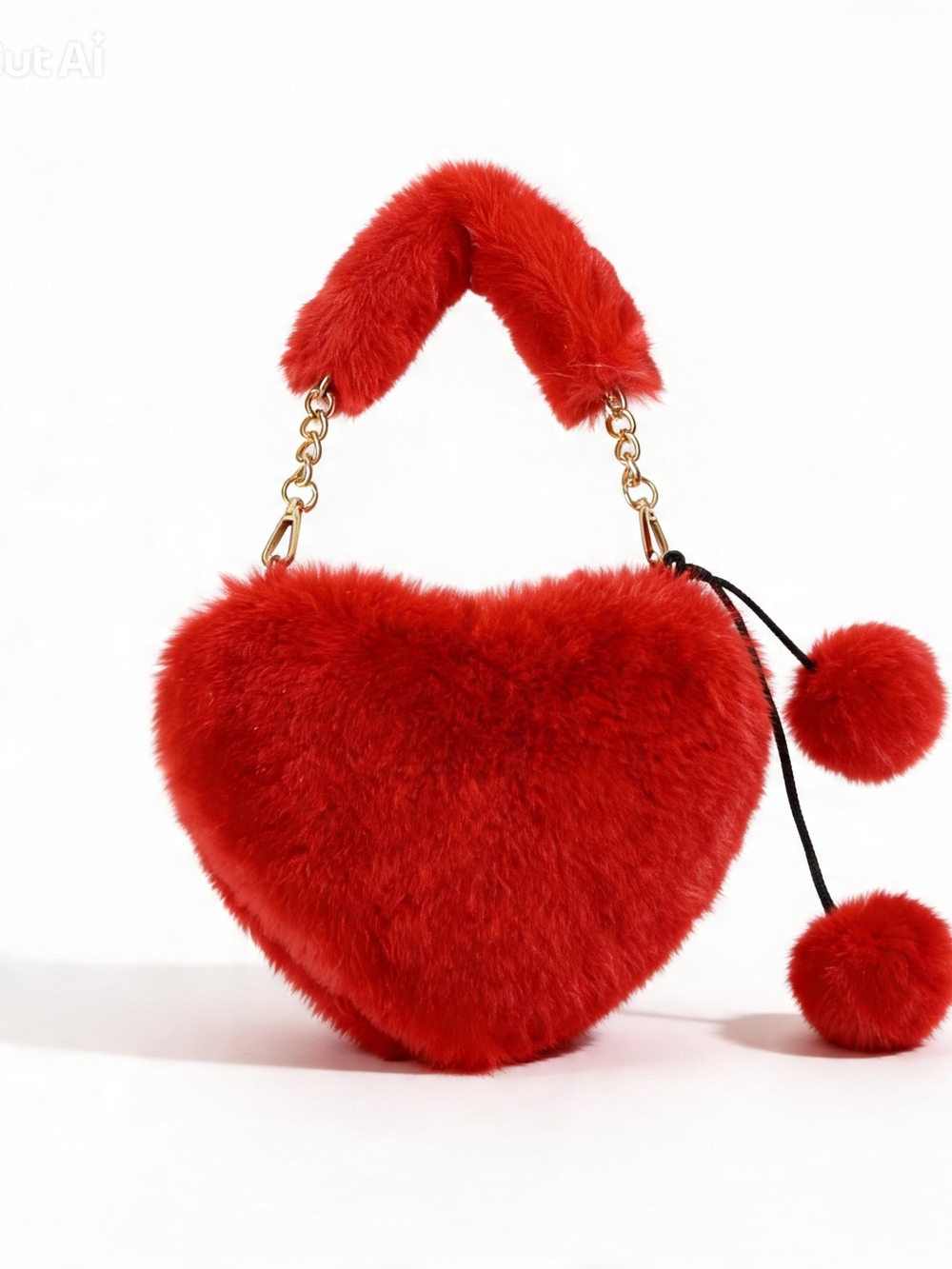 Red Fuzzy Heart Handbag - Plush Women's Bag